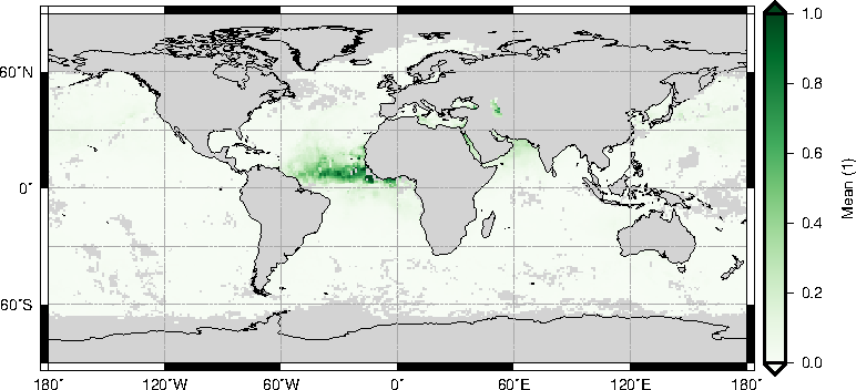 MERRA-2 slant dust aerosol optical thickness for 2014-03-01 to 2014-03-04