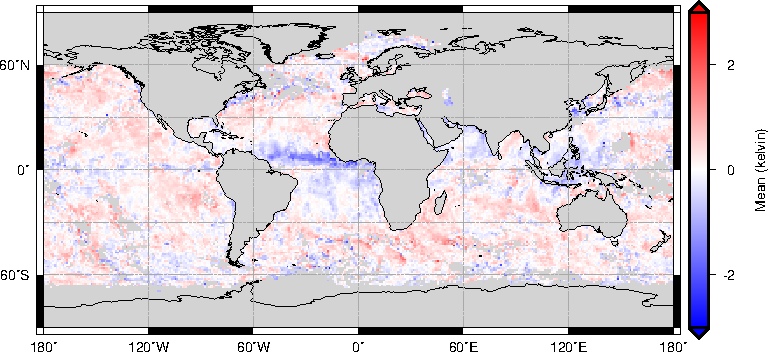 Collocated VIIRS sst - AMSR-2 skin SST for 2014-03-01 to 2014-03-04