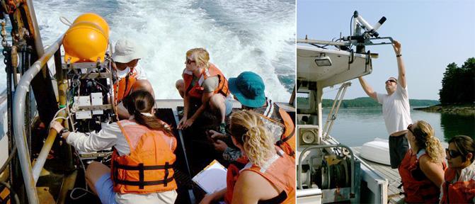 Teacher and students in boat.